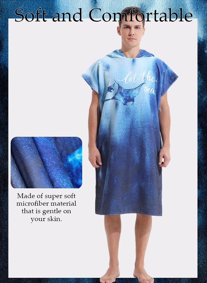 Hooded Bathrobe for Adults, Microfiber Towel Poncho with Hood, Quick Dry Surf Poncho, Lightweight Pool Poncho Men Women Hooded Beach Towel for Water Sports Outdoor