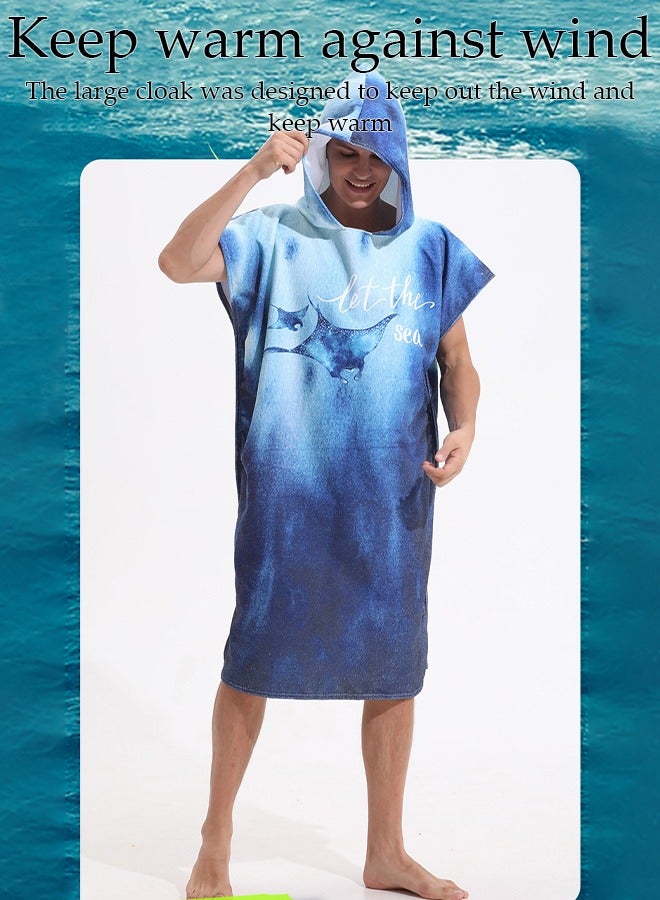 Hooded Bathrobe for Adults, Microfiber Towel Poncho with Hood, Quick Dry Surf Poncho, Lightweight Pool Poncho Men Women Hooded Beach Towel for Water Sports Outdoor
