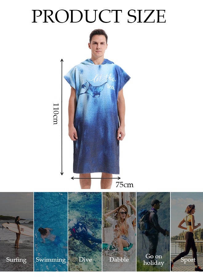 Hooded Bathrobe for Adults, Microfiber Towel Poncho with Hood, Quick Dry Surf Poncho, Lightweight Pool Poncho Men Women Hooded Beach Towel for Water Sports Outdoor