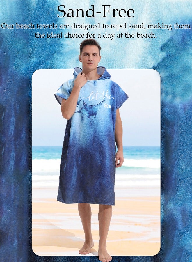 Hooded Bathrobe for Adults, Microfiber Towel Poncho with Hood, Quick Dry Surf Poncho, Lightweight Pool Poncho Men Women Hooded Beach Towel for Water Sports Outdoor