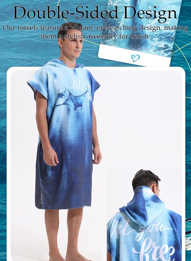 Hooded Bathrobe for Adults, Microfiber Towel Poncho with Hood, Quick Dry Surf Poncho, Lightweight Pool Poncho Men Women Hooded Beach Towel for Water Sports Outdoor