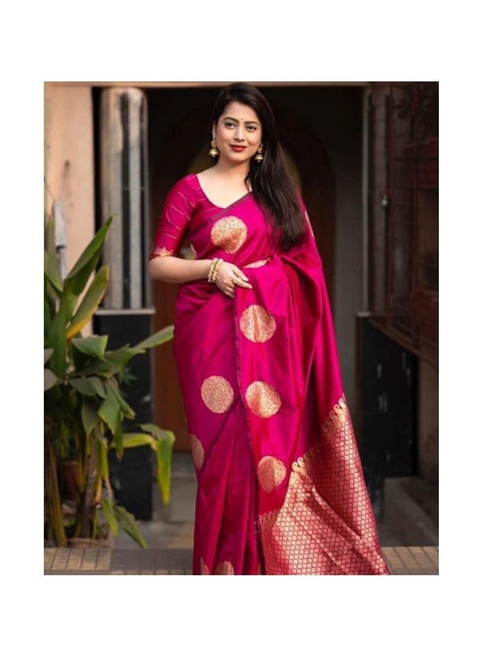 Women's Pure Banarasi Silk Saree Kanjivaram Style Saree With Blouse Piece For Wedding