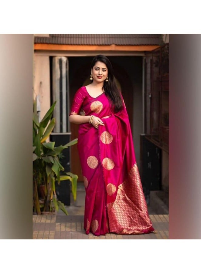 Women's Pure Banarasi Silk Saree Kanjivaram Style Saree With Blouse Piece For Wedding