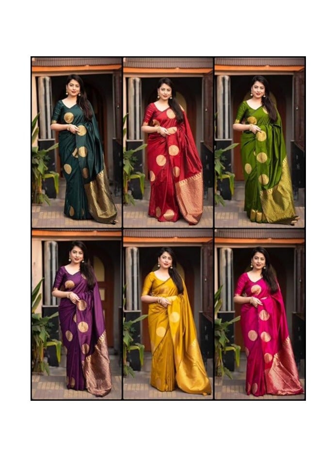 Women's Pure Banarasi Silk Saree Kanjivaram Style Saree With Blouse Piece For Wedding