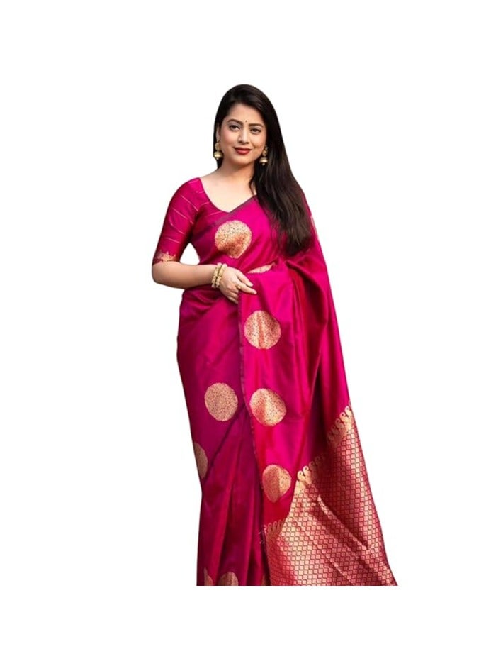 Women's Pure Banarasi Silk Saree Kanjivaram Style Saree With Blouse Piece For Wedding