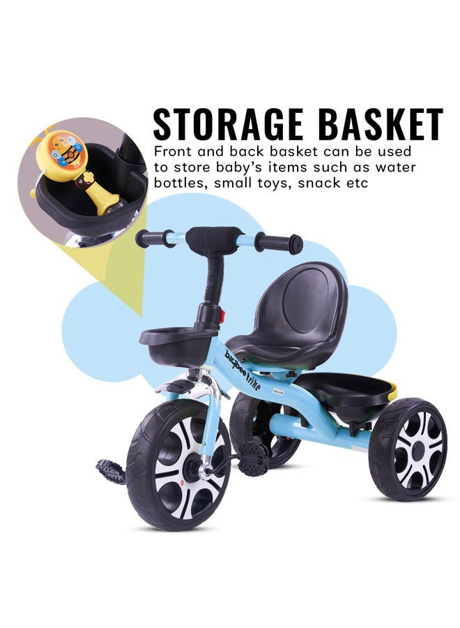 Baybee Coaster Tricycle for Kids Baby Smart Plug and Play Kids Tricycle Cycle with Front & Rear Storage Baskets 3 Wheels Tricycle Bicycle Baby Tricycle Cycle for Kids 2 to 5 Years Boy Girl Blue