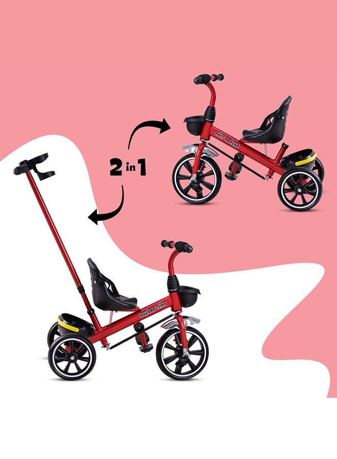 Baybee 2 in 1 Hero Baby Tricycle for Kids  Smart Plug and Play Kids Tricycle Cycle with Parental Push handle & Storage Baskets Baby Tricycle Cycle for Kids 2 to 5 Years Boy Girl Red