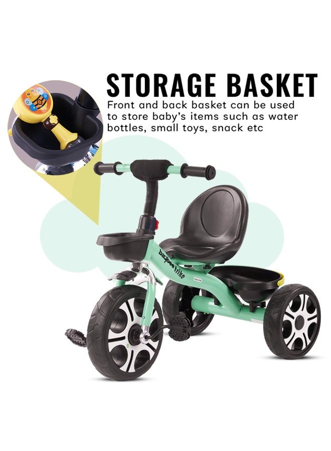 Baybee Coaster Tricycle for Kids Baby Smart Plug and Play Kids Tricycle Cycle with Front & Rear Storage Baskets 3 Wheels Tricycle Bicycle Baby Tricycle Cycle for Kids 2 to 5 Years Boy Girl Green