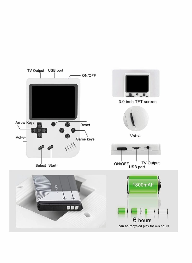 Handheld Game Console 400 Classic FC Games Mini Handheld Game Console with 3.0-Inches Color Screen 1020mAh Rechargeable Battery That Can Connect to TV and Two Players