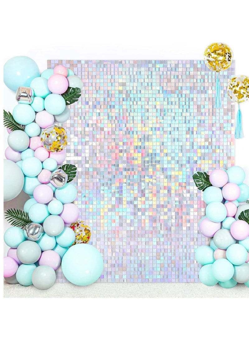 Shimmer Wall Backdrop, 24PCS Rainbow Square Sequins Shimmer Backdrop Decoration Panels, Photo Backdrops for Baby Shower Mermaid Unicorn Birthday Anniversary Wedding Decoration(Rainbow Silver)