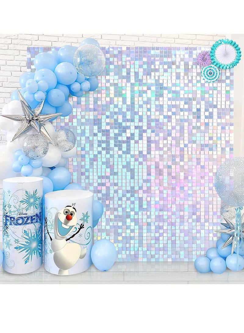 Shimmer Wall Backdrop, 24PCS Rainbow Square Sequins Shimmer Backdrop Decoration Panels, Photo Backdrops for Baby Shower Mermaid Unicorn Birthday Anniversary Wedding Decoration(Rainbow Silver)