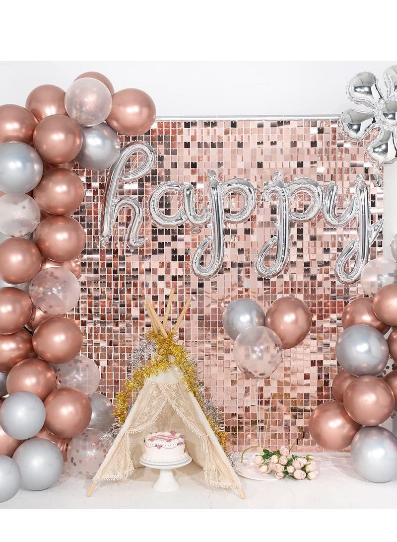 Shimmer Wall Backdrop, 24PCS Rainbow Square Sequins Shimmer Backdrop Decoration Panels, Photo Backdrops for Baby Shower Mermaid Unicorn Birthday Anniversary Wedding Decoration(Champagne)