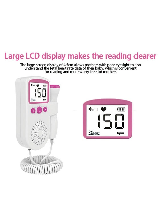 Fetal Heart Rate Detector, Portable Fetal Heart Rate Detector, Home Doppler Meter With LCD Display, For Monitoring Baby's Heartbeat At Home,pink