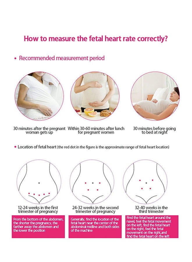 Fetal Heart Rate Detector, Portable Fetal Heart Rate Detector, Home Doppler Meter With LCD Display, For Monitoring Baby's Heartbeat At Home,pink