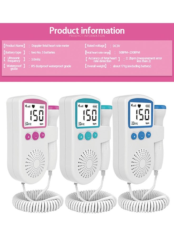 Fetal Heart Rate Detector, Portable Fetal Heart Rate Detector, Home Doppler Meter With LCD Display, For Monitoring Baby's Heartbeat At Home,pink