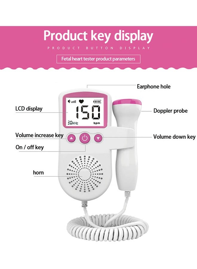 Fetal Heart Rate Detector, Portable Fetal Heart Rate Detector, Home Doppler Meter With LCD Display, For Monitoring Baby's Heartbeat At Home,pink