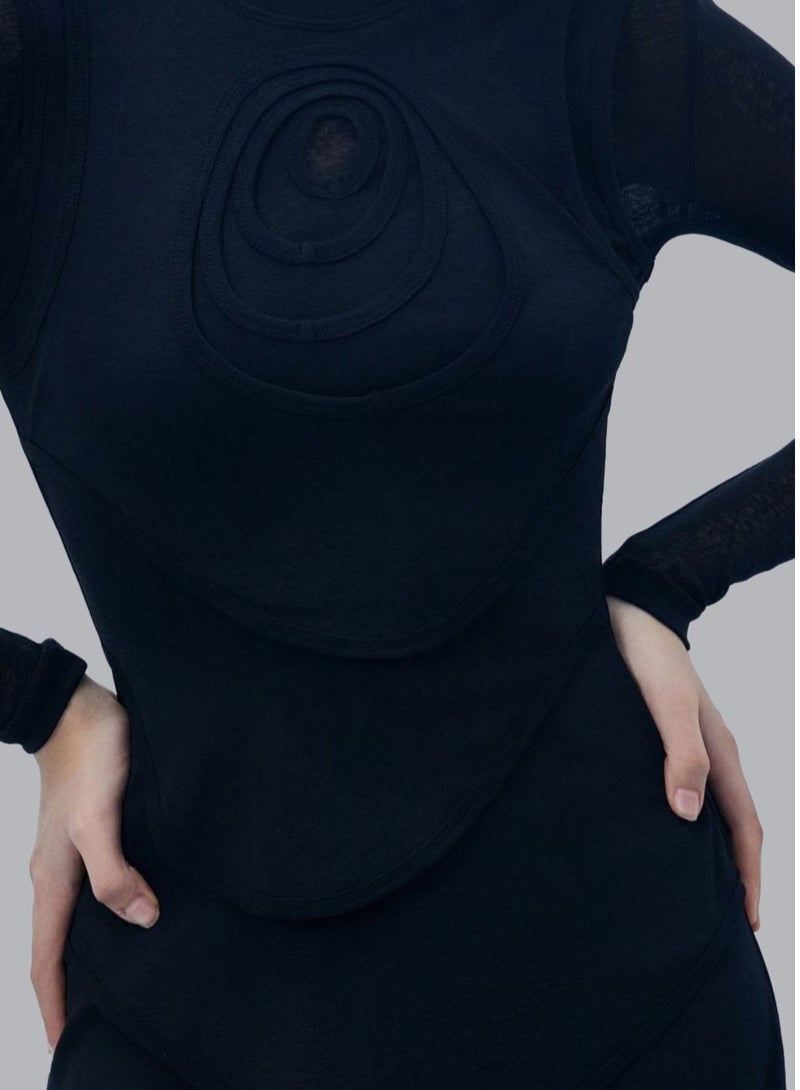 CAOSTU • BLACK MULTI-LAYER HUG DRESS