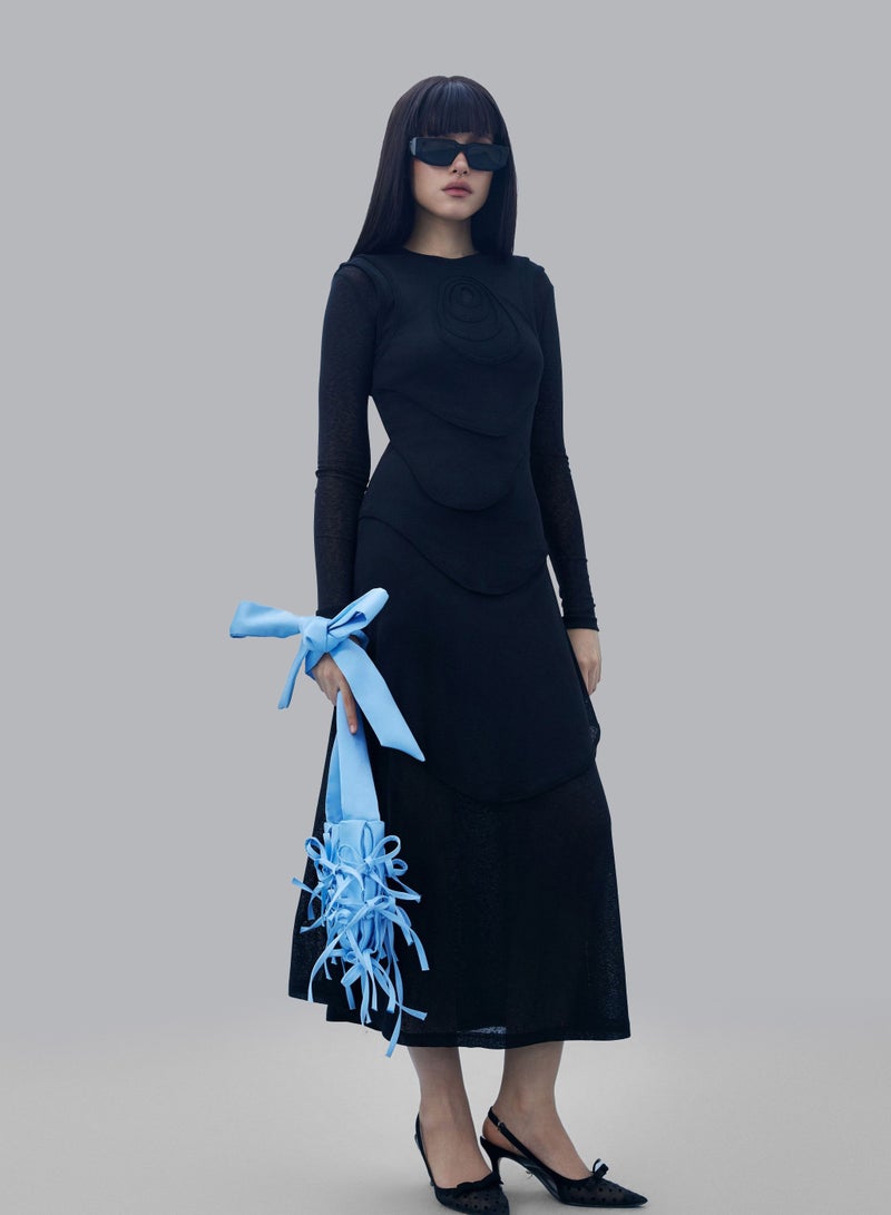 CAOSTU • BLACK MULTI-LAYER HUG DRESS