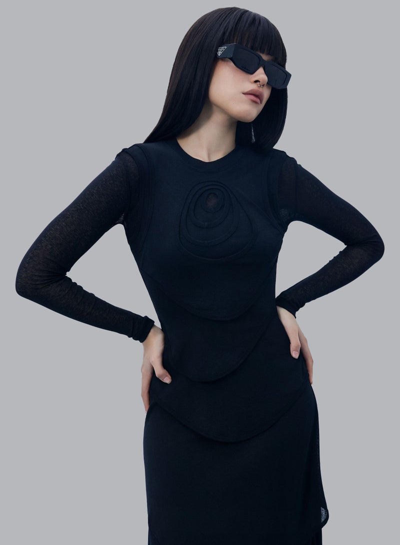 CAOSTU • BLACK MULTI-LAYER HUG DRESS