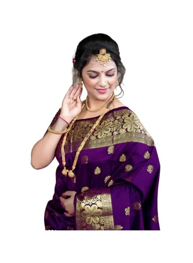 Women's Pure Banarasi Silk Saree Kanjivaram Style Saree With Blouse Piece For Wedding