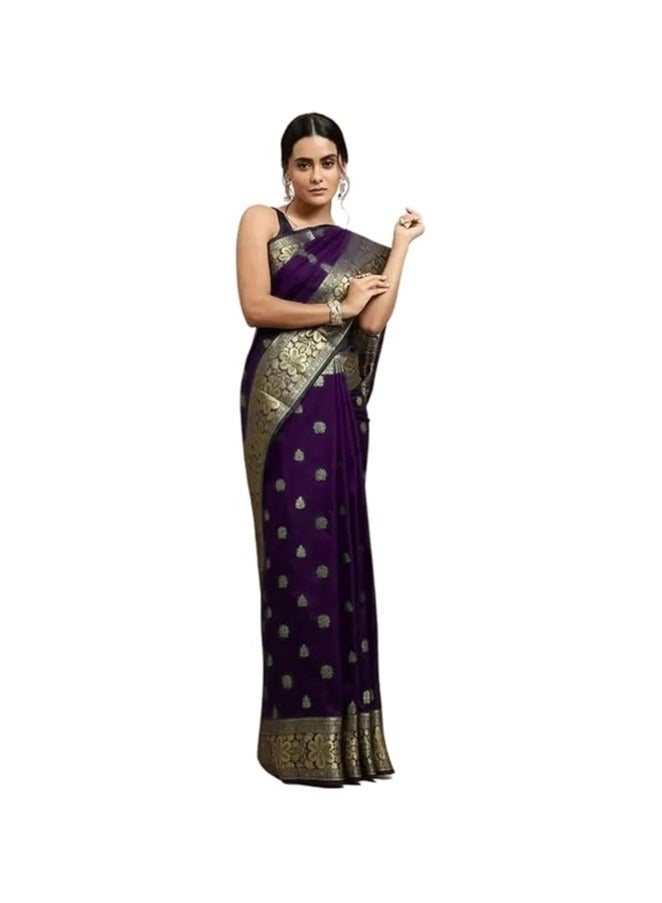Women's Pure Banarasi Silk Saree Kanjivaram Style Saree With Blouse Piece For Wedding