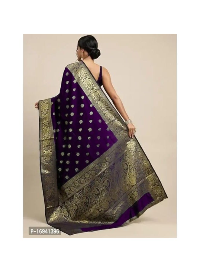 Women's Pure Banarasi Silk Saree Kanjivaram Style Saree With Blouse Piece For Wedding