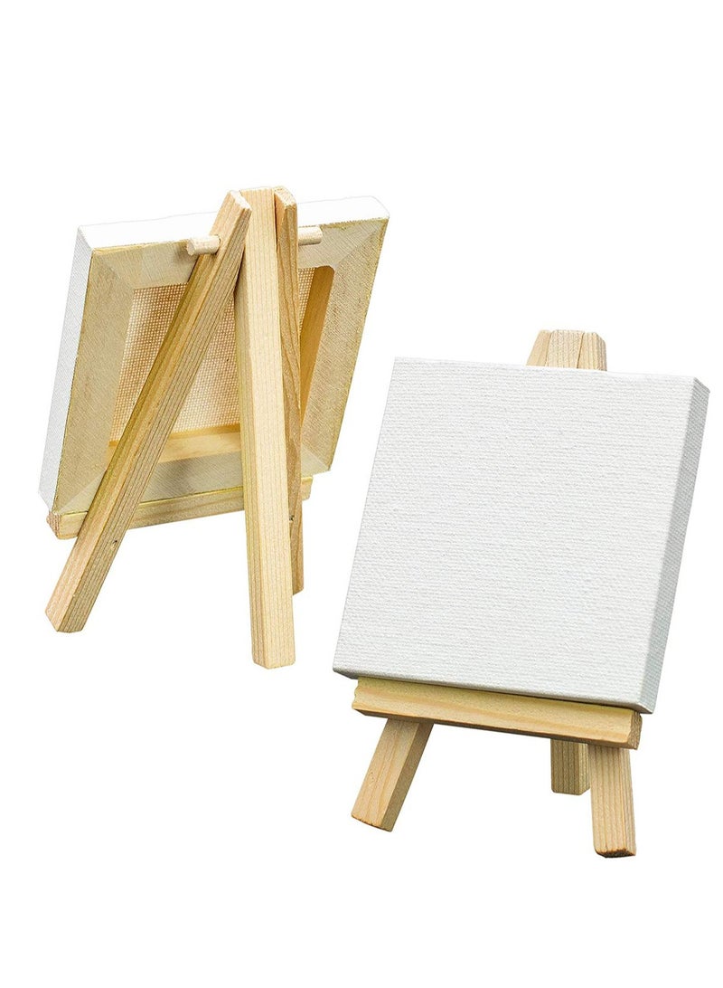 3 x 3 Inch Canvas Panels with Easel, Mini Stretched White Blank Canvas for Painting, Set of 12