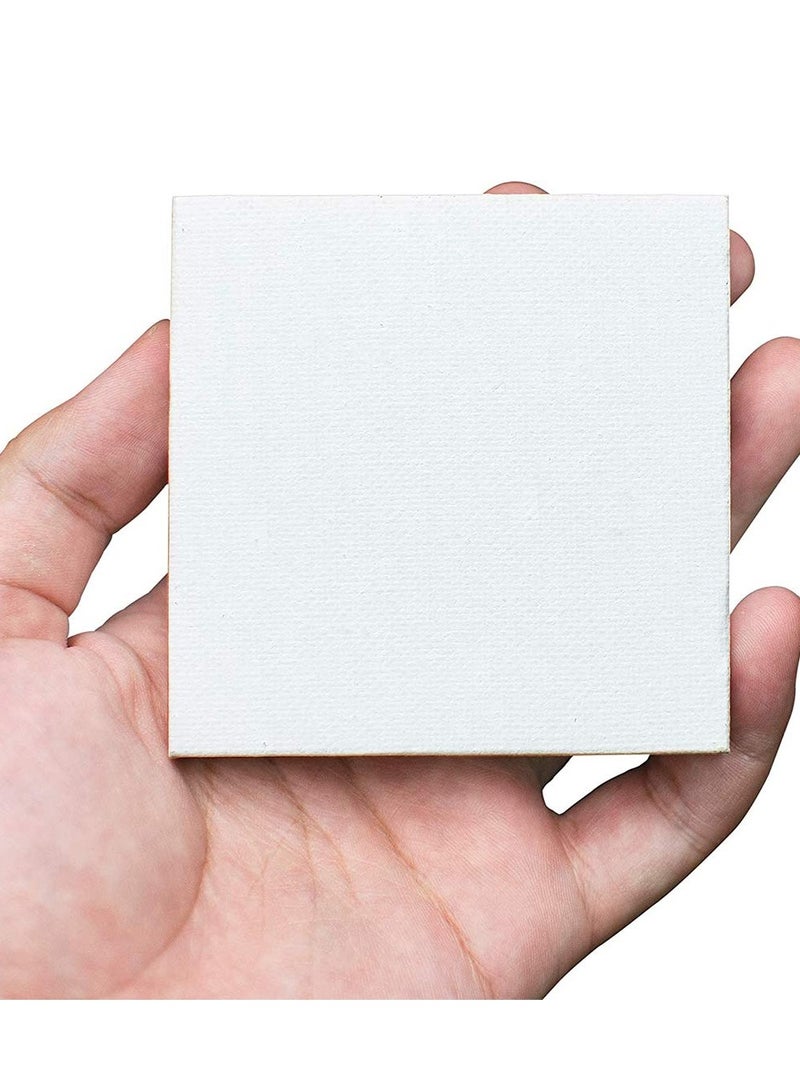 3 x 3 Inch Canvas Panels with Easel, Mini Stretched White Blank Canvas for Painting, Set of 12