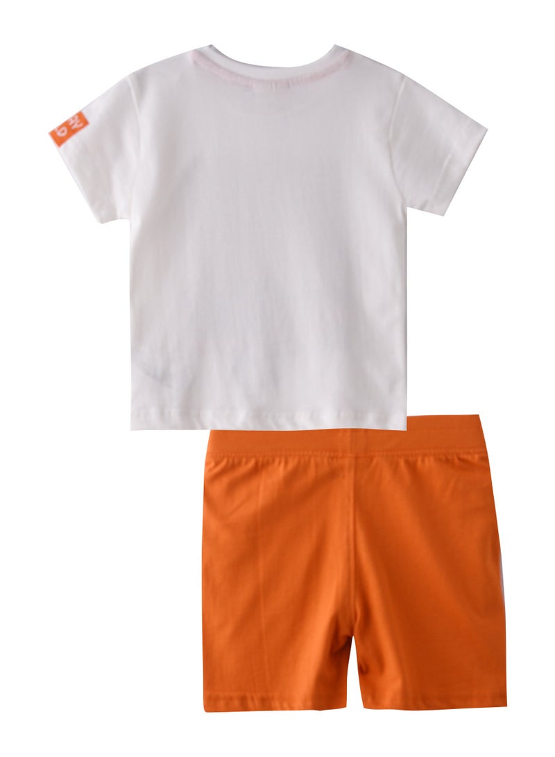 Baby Boys 2 piece Set - T-Shirts & Shorts - Off-While and Orange (100% Cotton)- VJ