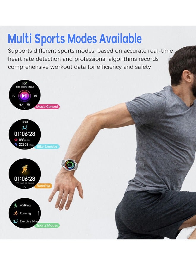 Men's Bluetooth Smartwatch, 1.52 Inch Full Screen Touch, Sleep Heart Rate Monitoring And Sports Waterproof, Support Multiple Sports Modes And Multiple Language Settings, I118 Silver