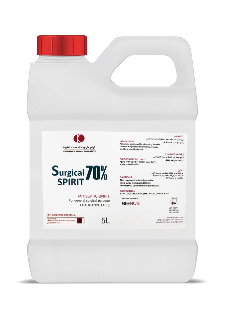 5 Liter Surgical Spirit Solution | Antiseptic Spirit | Ideal for General Surgical Purposes | Pre and Post Operative Skin Disinfection | For External Use Only