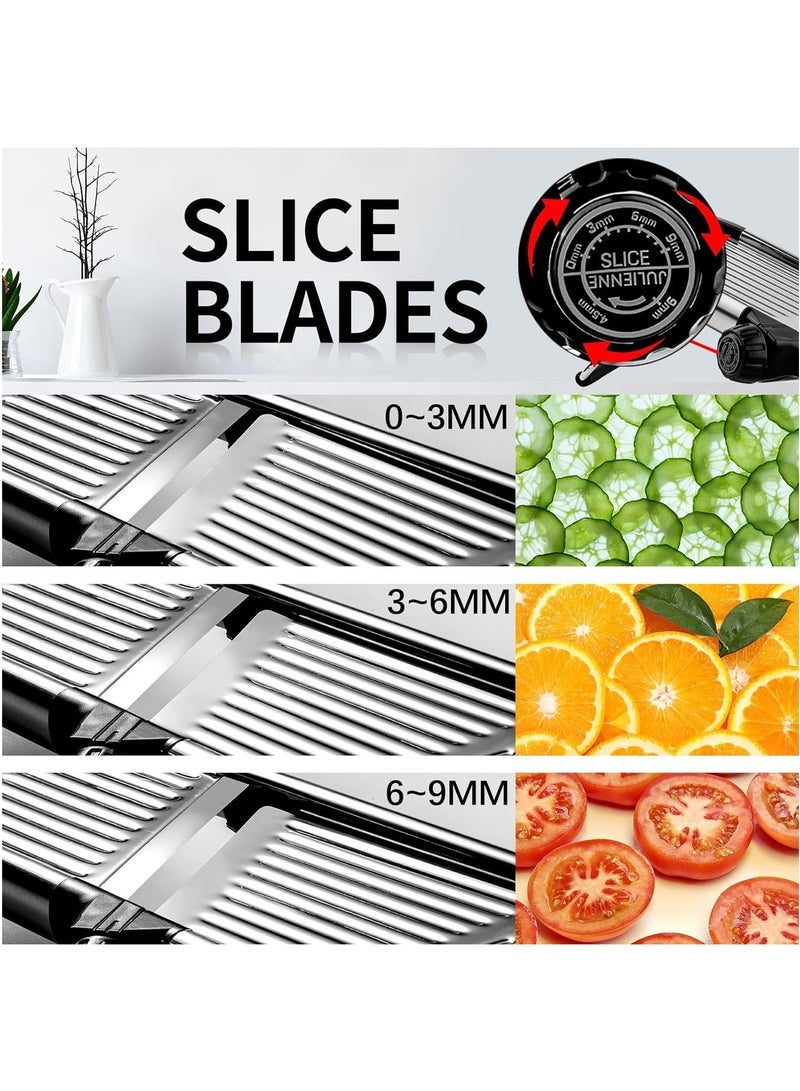 Mandoline Food Slicer, Adjustable Mandoline Slicer for Kitchen, Stainless Steel Mandolin Vegetable Chopper for Potato/Tomato/Onion, Vegetable Slicer Julienne Cutter, Silver