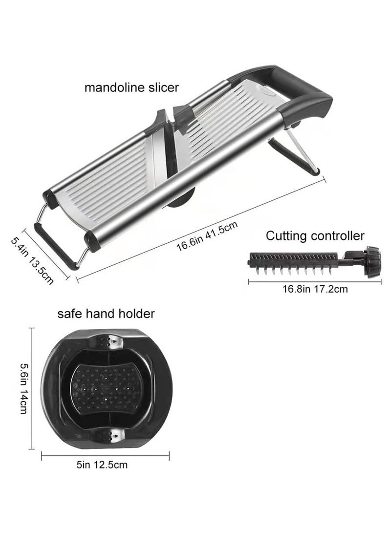 Mandoline Food Slicer, Adjustable Mandoline Slicer for Kitchen, Stainless Steel Mandolin Vegetable Chopper for Potato/Tomato/Onion, Vegetable Slicer Julienne Cutter, Silver