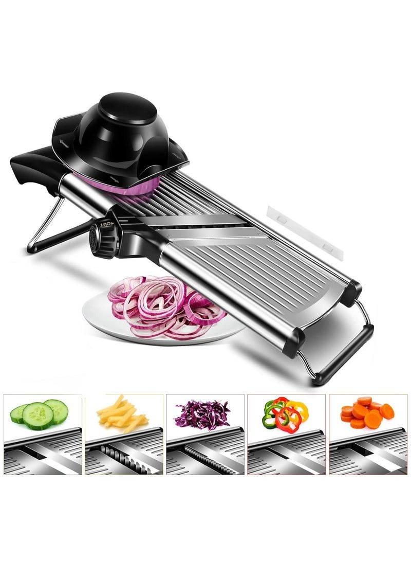 Mandoline Food Slicer, Adjustable Mandoline Slicer for Kitchen, Stainless Steel Mandolin Vegetable Chopper for Potato/Tomato/Onion, Vegetable Slicer Julienne Cutter, Silver