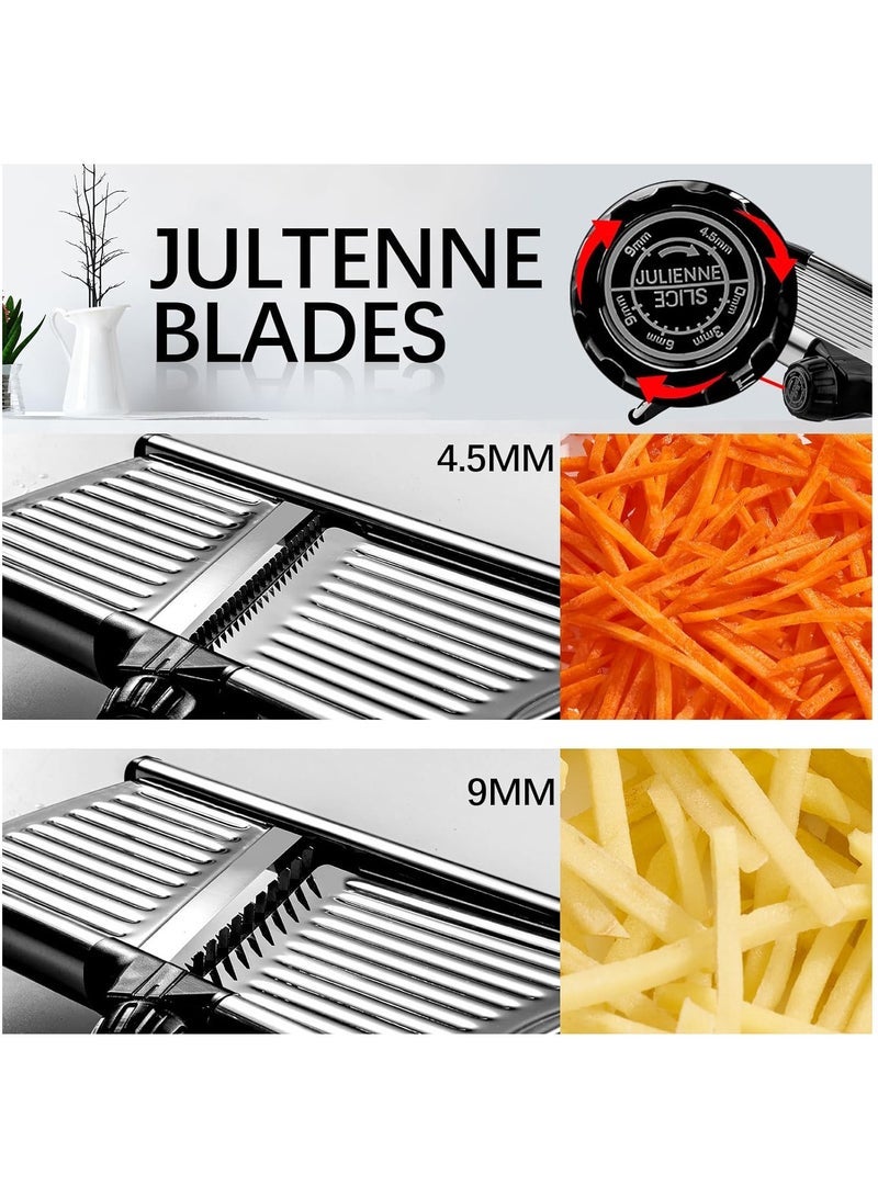 Mandoline Food Slicer, Adjustable Mandoline Slicer for Kitchen, Stainless Steel Mandolin Vegetable Chopper for Potato/Tomato/Onion, Vegetable Slicer Julienne Cutter, Silver