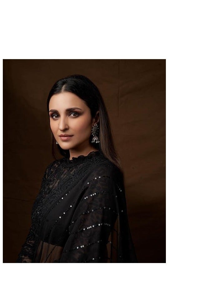 Women's Sequence Work Georgette Saree With Blouse Piece (Parineeti Sequence)