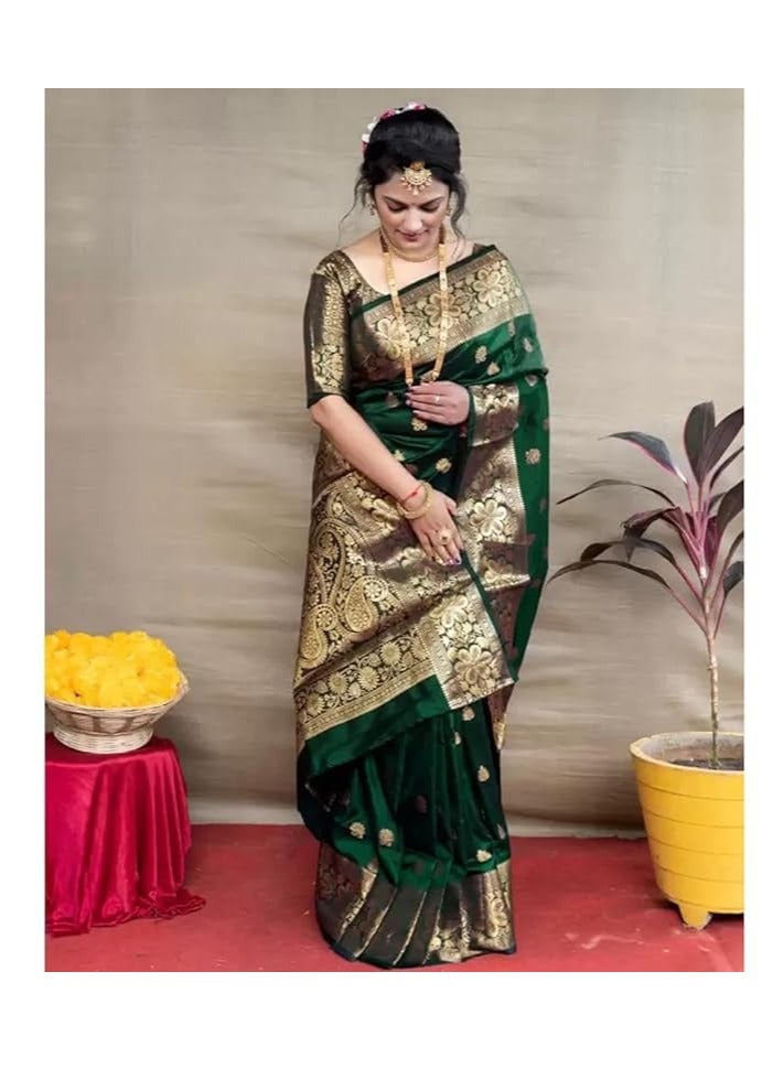 Women's Pure Banarasi Silk Saree Kanjivaram Style Saree With Blouse Piece For Wedding