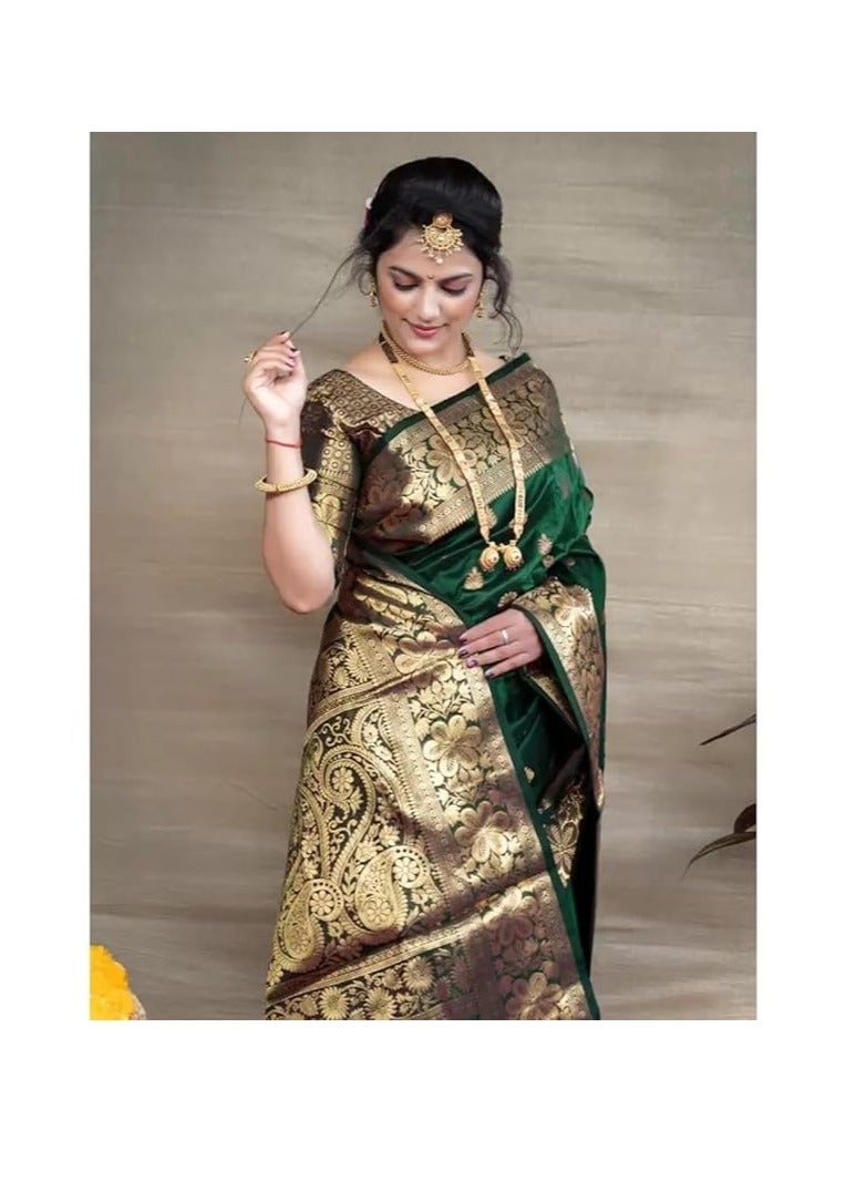 Women's Pure Banarasi Silk Saree Kanjivaram Style Saree With Blouse Piece For Wedding