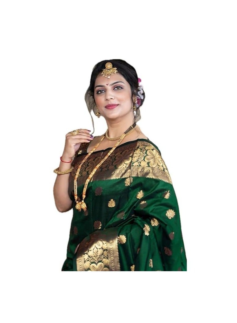 Women's Pure Banarasi Silk Saree Kanjivaram Style Saree With Blouse Piece For Wedding