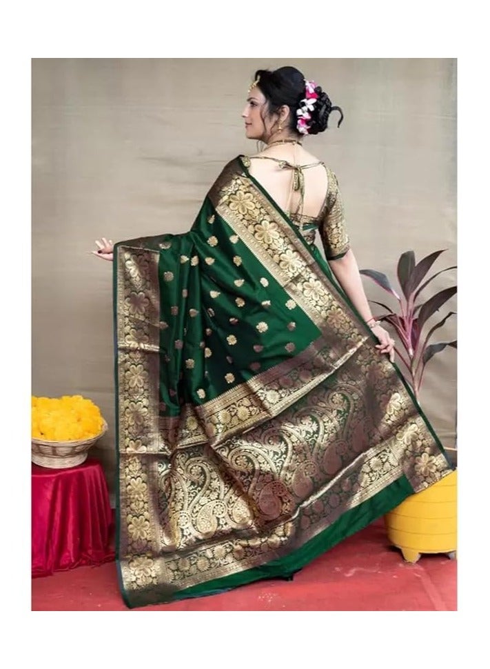 Women's Pure Banarasi Silk Saree Kanjivaram Style Saree With Blouse Piece For Wedding