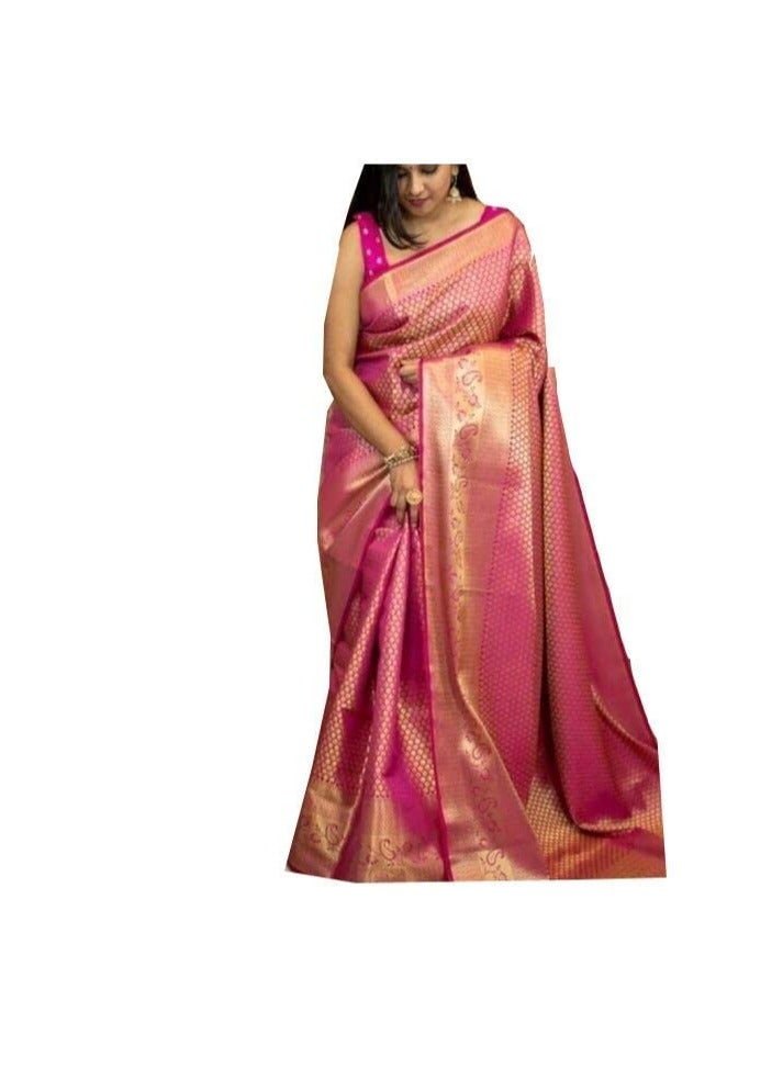 Women's Kanjivaram Soft Silk Saree With Blouse Piece