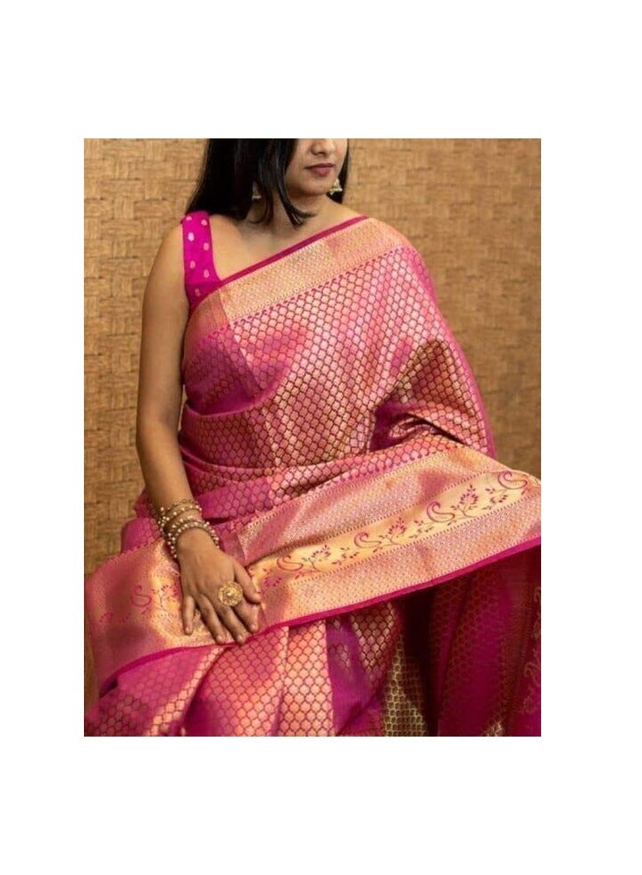 Women's Kanjivaram Soft Silk Saree With Blouse Piece