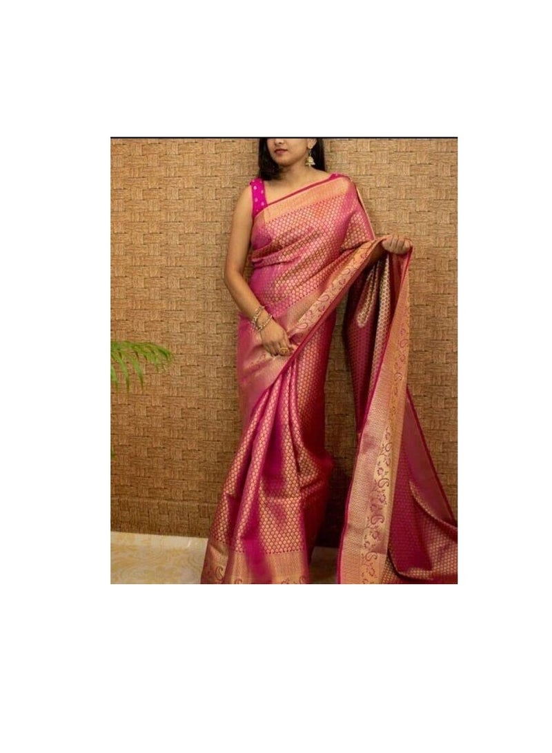Women's Kanjivaram Soft Silk Saree With Blouse Piece