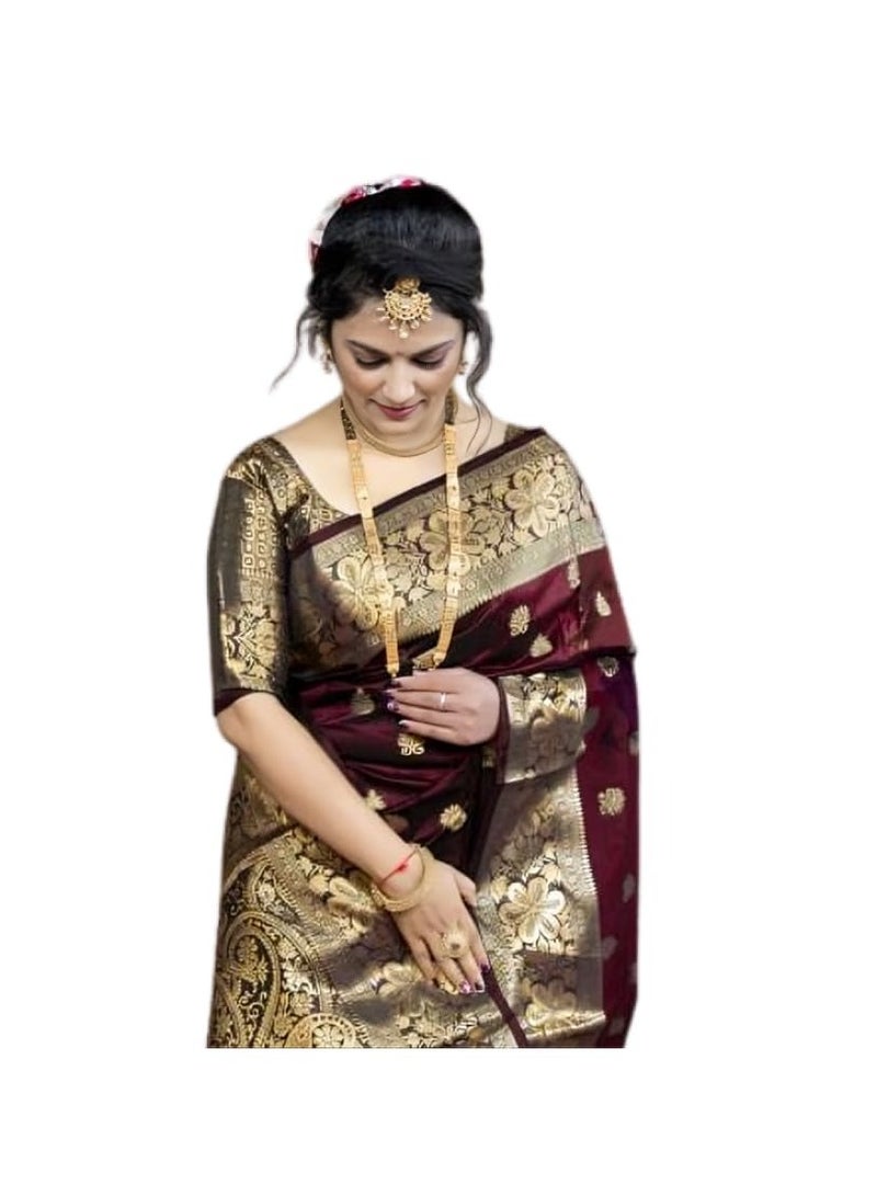 Women's Pure Banarasi Silk Saree Kanjivaram Style Saree With Blouse Piece For Wedding