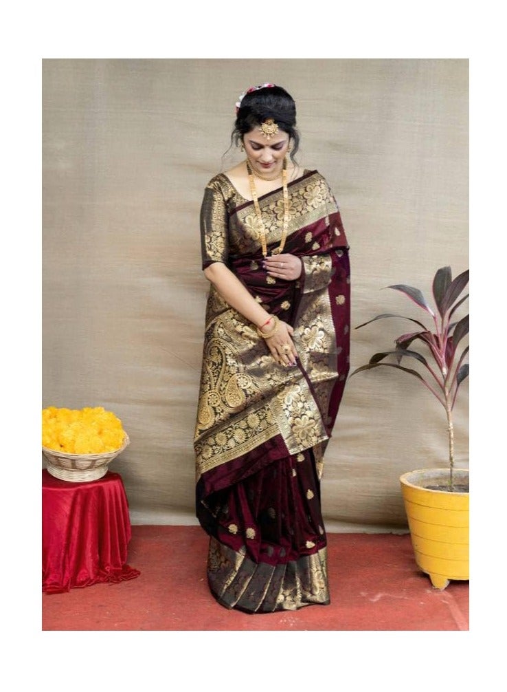 Women's Pure Banarasi Silk Saree Kanjivaram Style Saree With Blouse Piece For Wedding