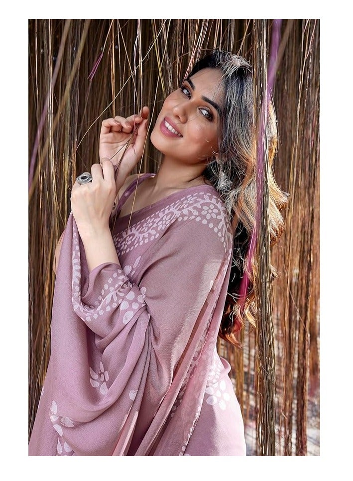 Women's Latest Chiffon Batik Printed Saree with Blouse Piece