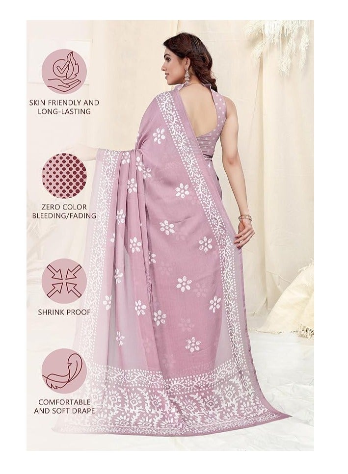 Women's Latest Chiffon Batik Printed Saree with Blouse Piece