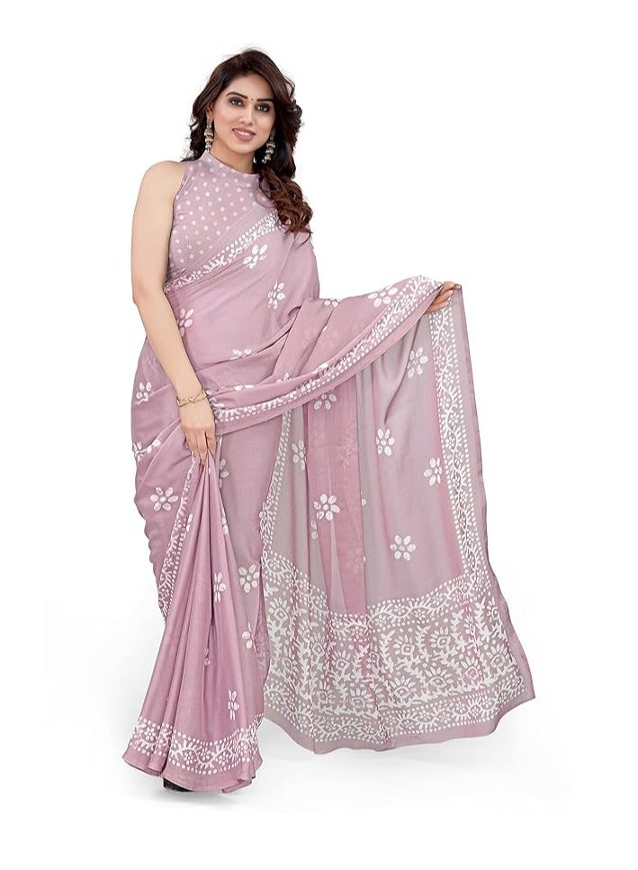 Women's Latest Chiffon Batik Printed Saree with Blouse Piece