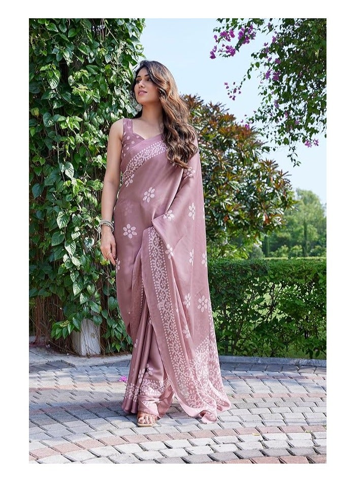 Women's Latest Chiffon Batik Printed Saree with Blouse Piece