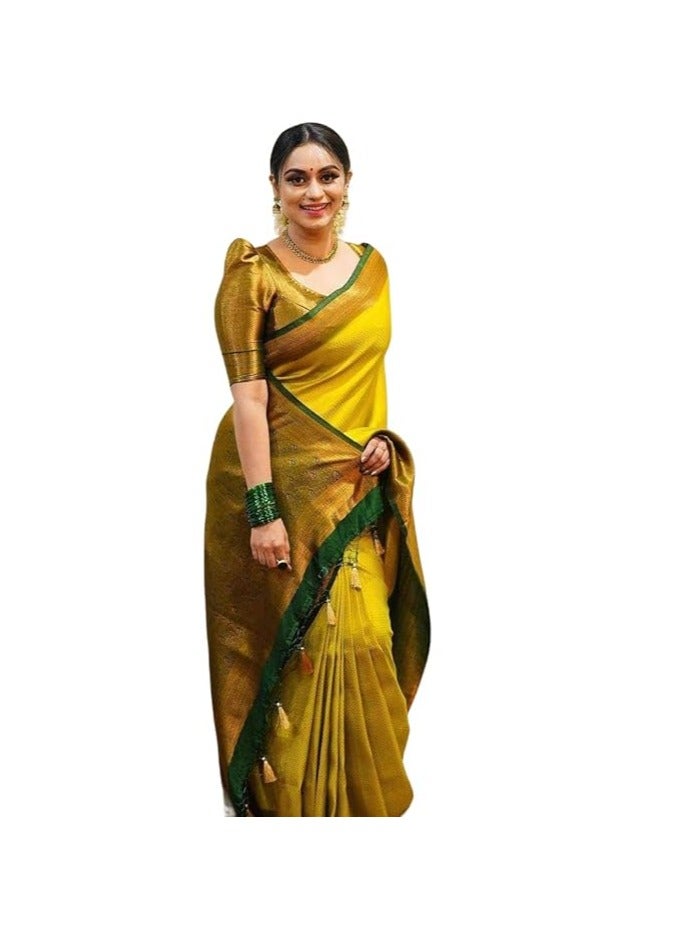 Women's Fancy Banarasi Kanjivaram Art Silk Saree with Blouse Pieces||Yellow Coloured Kanjivaram Saree|| AZ-YS-OG-YUKTI YELLOW
